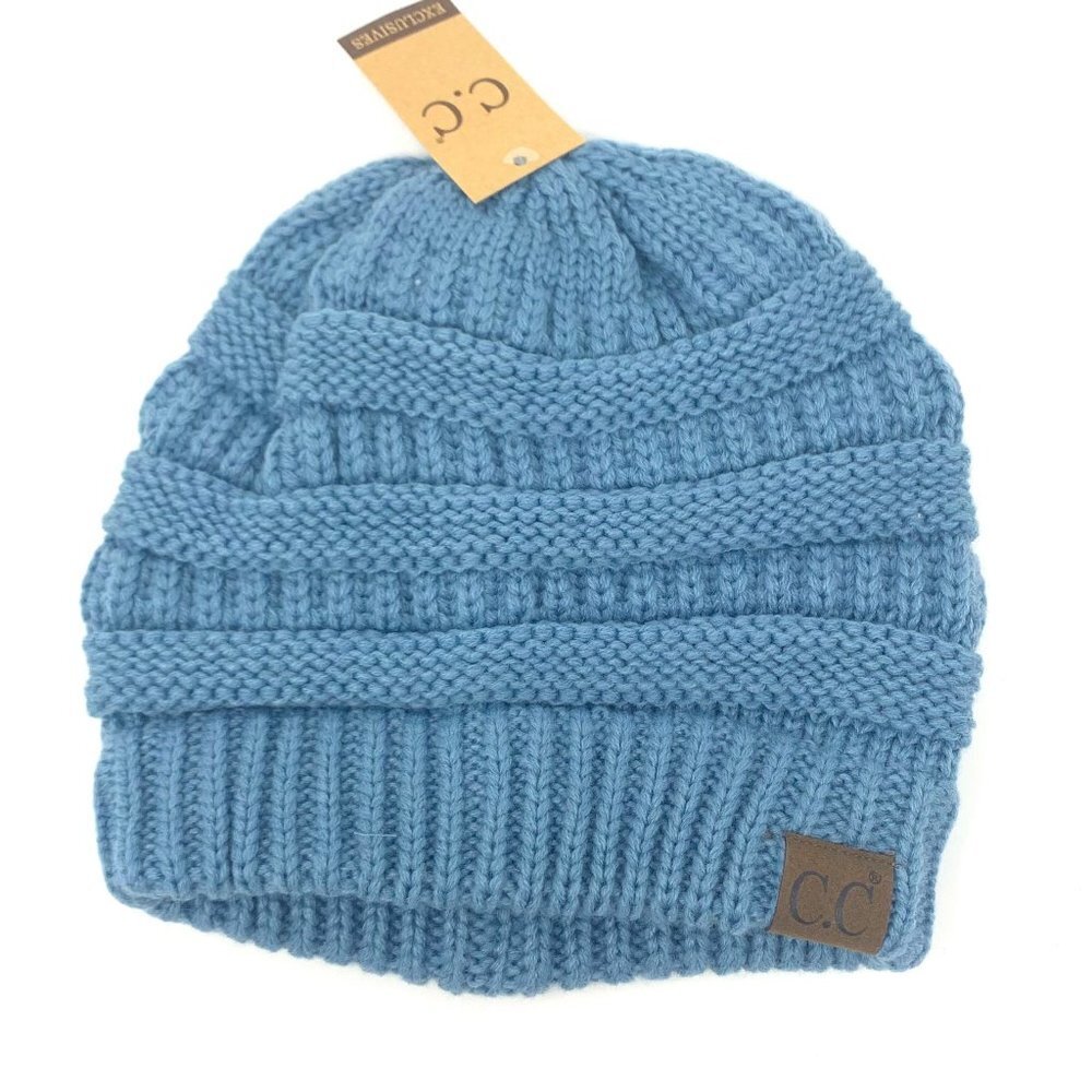C&C knit beanie in denim color. NWT